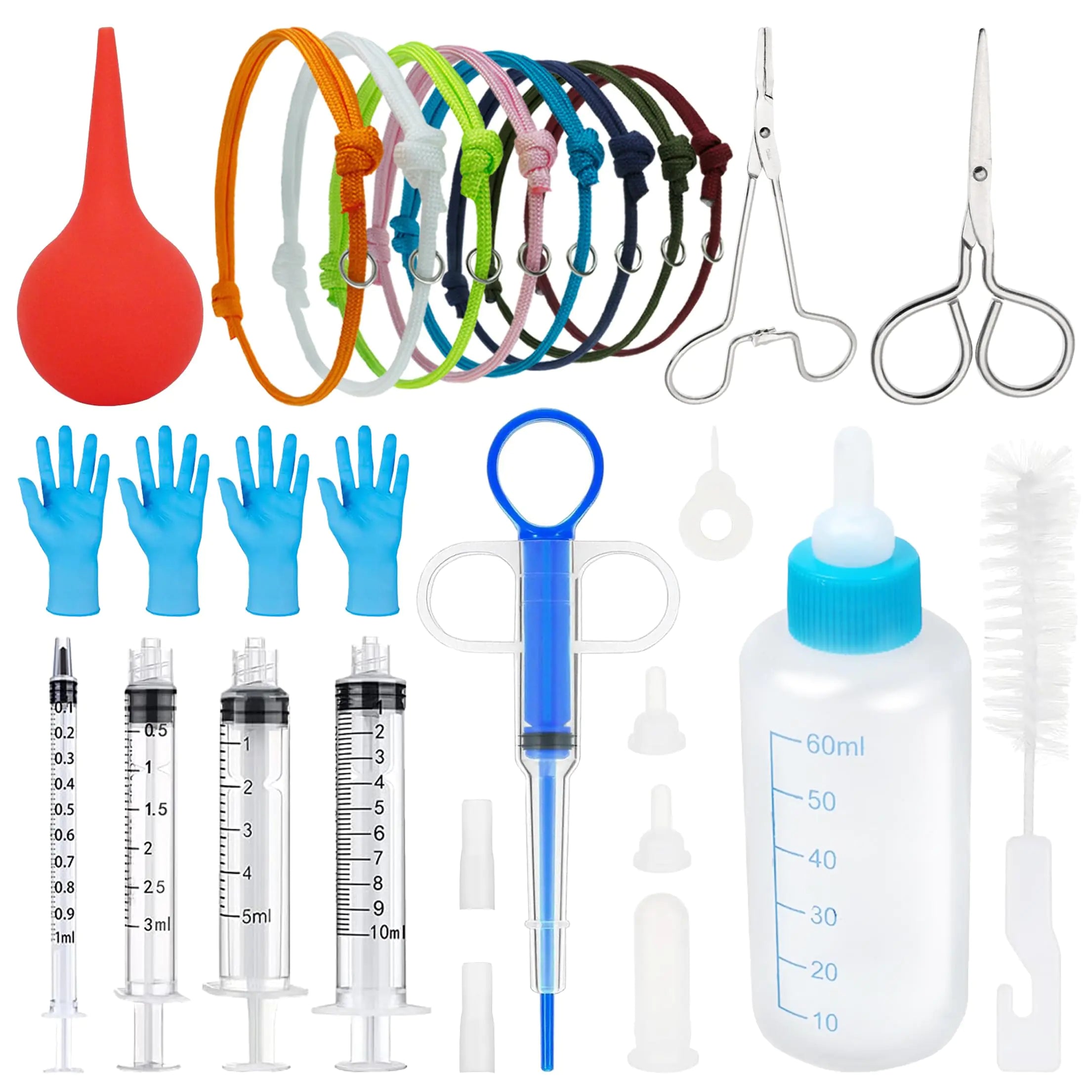 ROPUKEY Puppy Kitten Whelping Kit Pet Feeding Bottle Pet Feeding Tool Pet Nursing kitPet Pill Shooter Dispenser Collars Aspirator Pet Whelping Supplies (A)